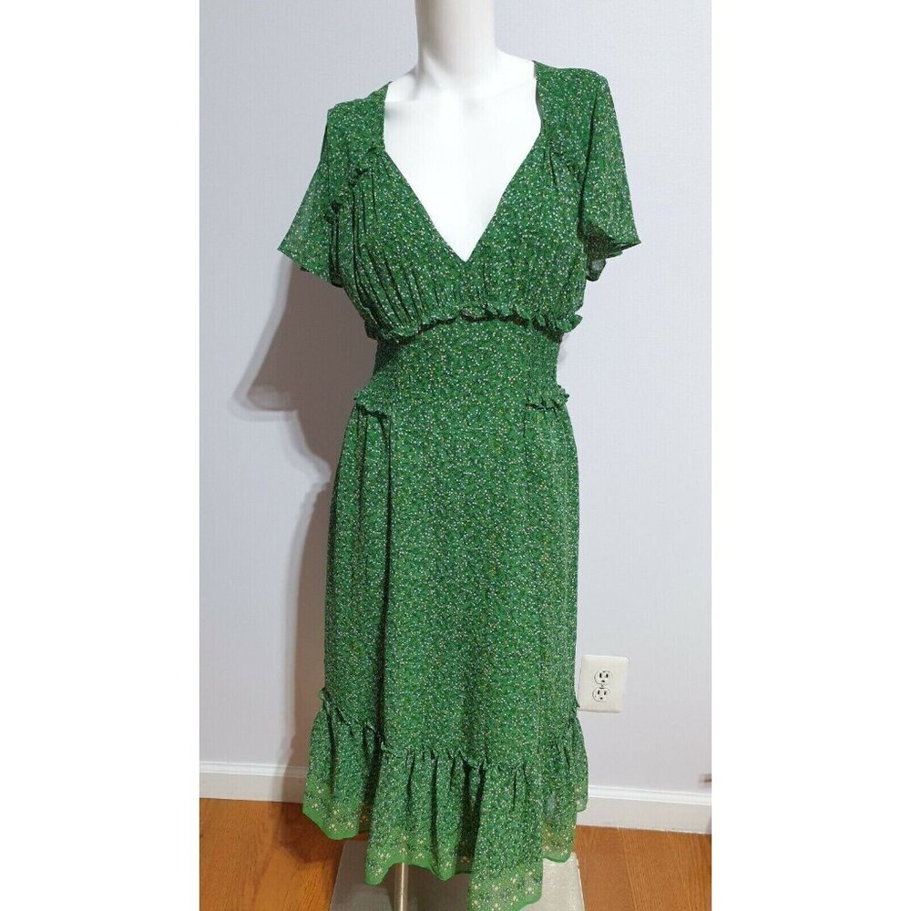 MAX STUDIO V-NECK FLUTTER SLEEVE RUFFLE MIDI SPRING FLORAL MAXI DRESS SIZE XS